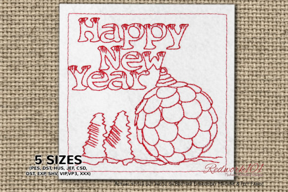 Review: Happy New Year Hanging Baubles Redwork Design
